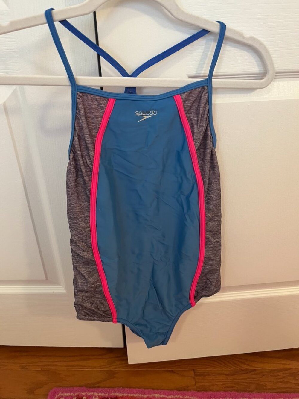Speedo Girl's Dark Royal Blue with Pink and Gray Detail One Piece Swimsuit
